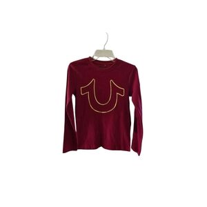 True Religion Burgundy Long‎ Sleeve Tee with Gold Logo